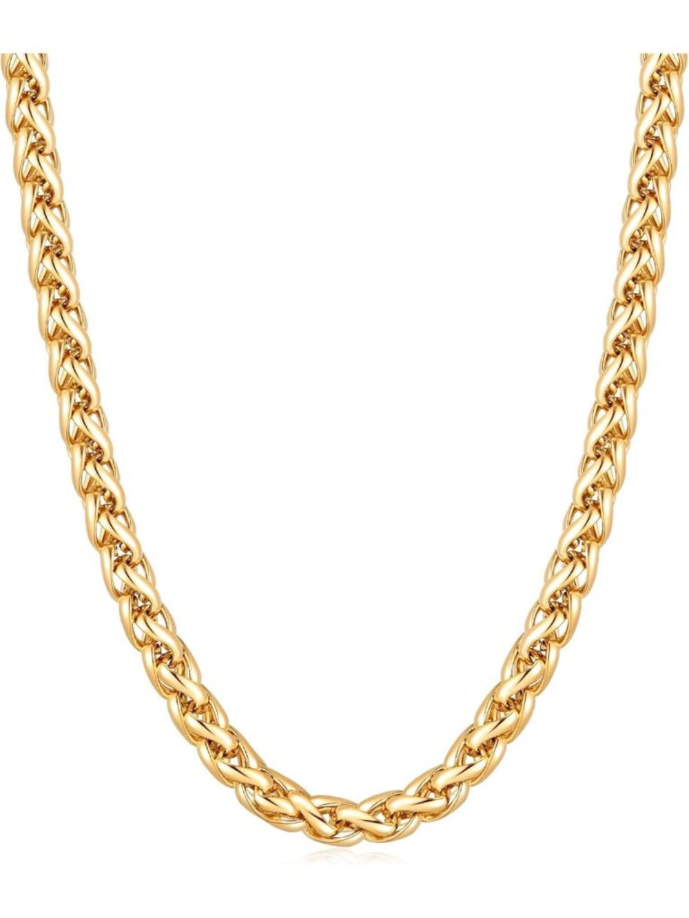 14K Gold Plated Wheat Chain Necklace, Stainless Steel Unisex Chains 16-28 Inch